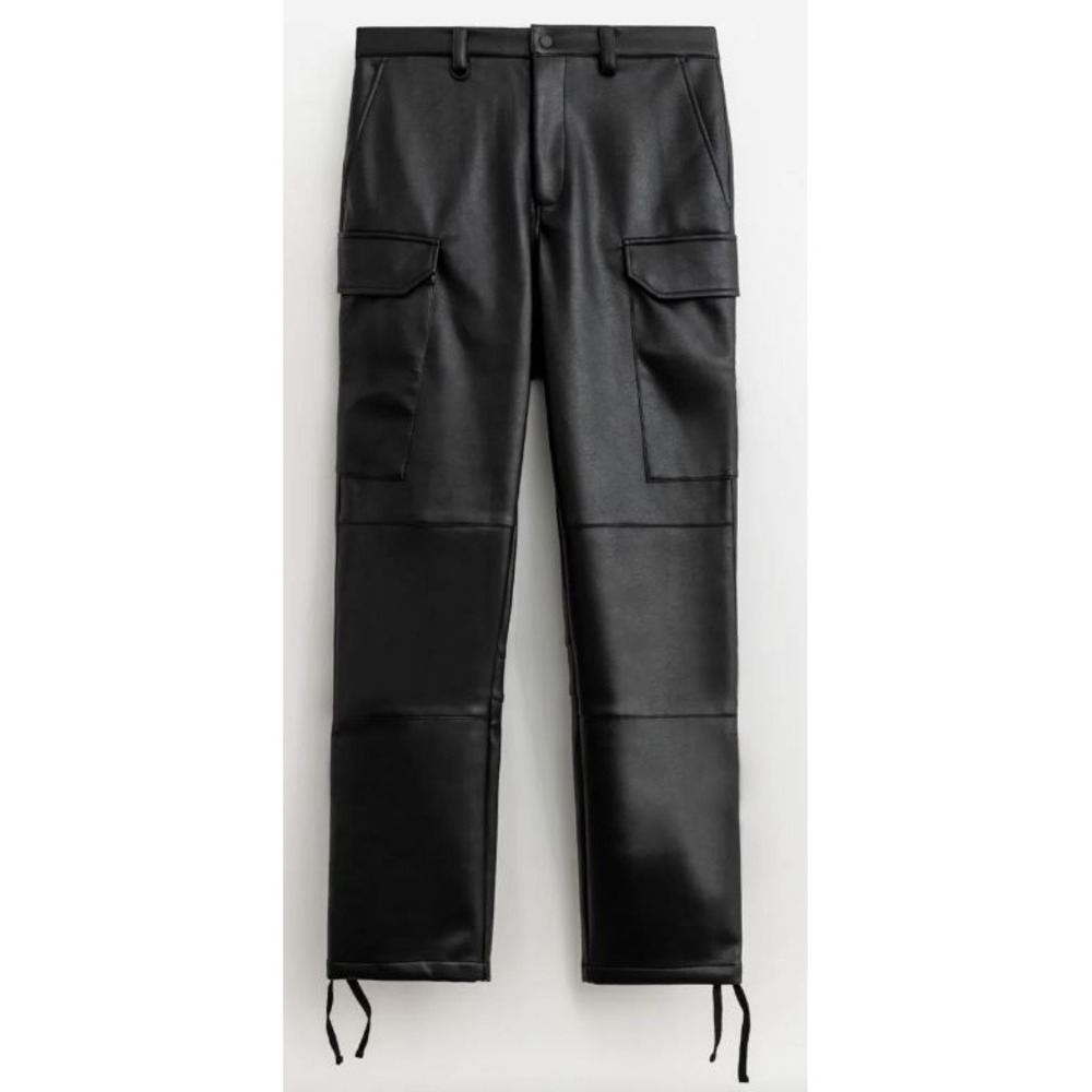 STAMPD Utility Men cropped Faux Leather Cargo‎ Black Pants NWT